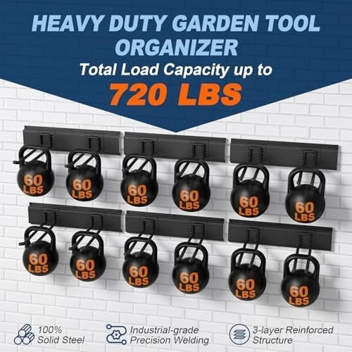 Heavy Duty Wall Mounted Garden Tool Organizer 96 Inch 12 Hooks