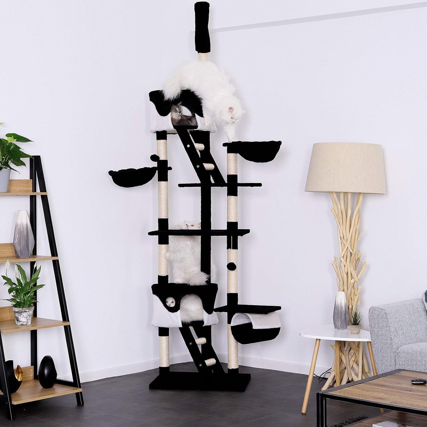Floor to Ceiling Cat Tree 240–260cm Adjustable Climbing Scratching Tower