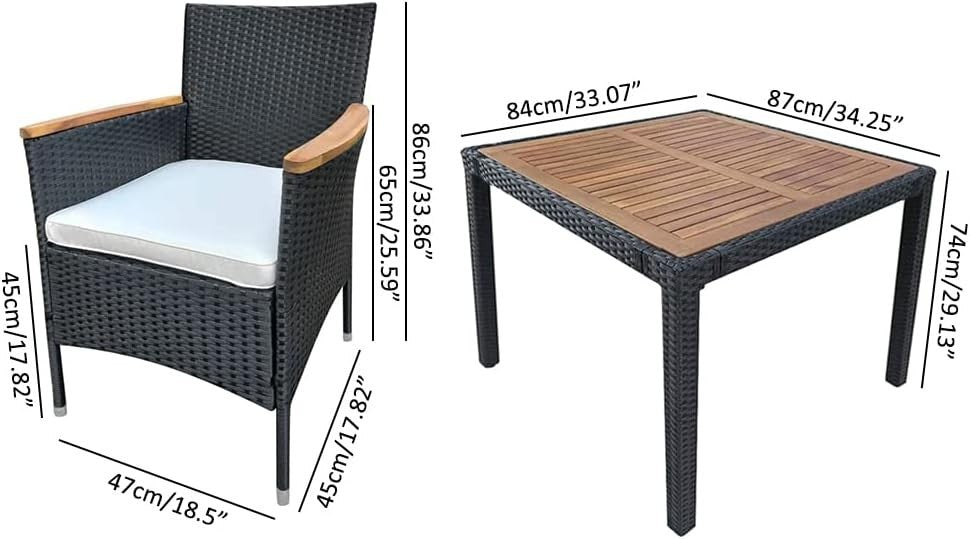 5-Piece Outdoor Rattan Patio Dining Set with Wood Table & Stackable Chairs
