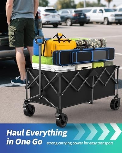 230L Heavy Duty Folding Trolley with Wheels & Adjustable Handle, Portable Wagon
