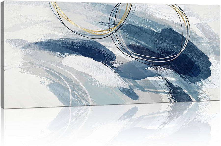Large Abstract Canvas Wall Art Indigo Blue Grey Modern Decor