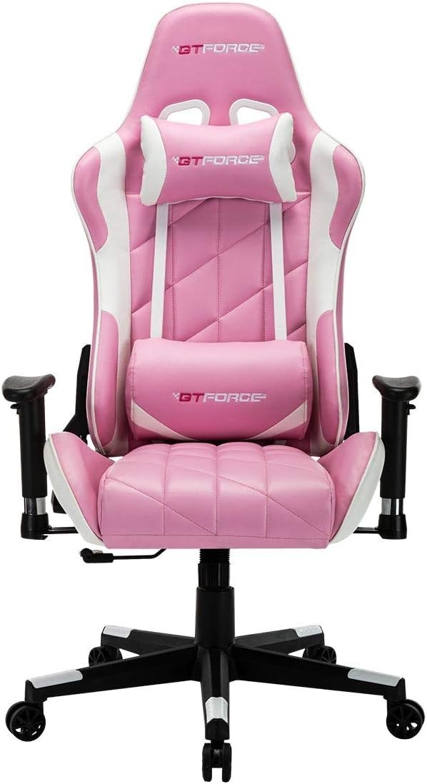 Reclining Gaming Chair Faux Leather Swivel High Back Pink