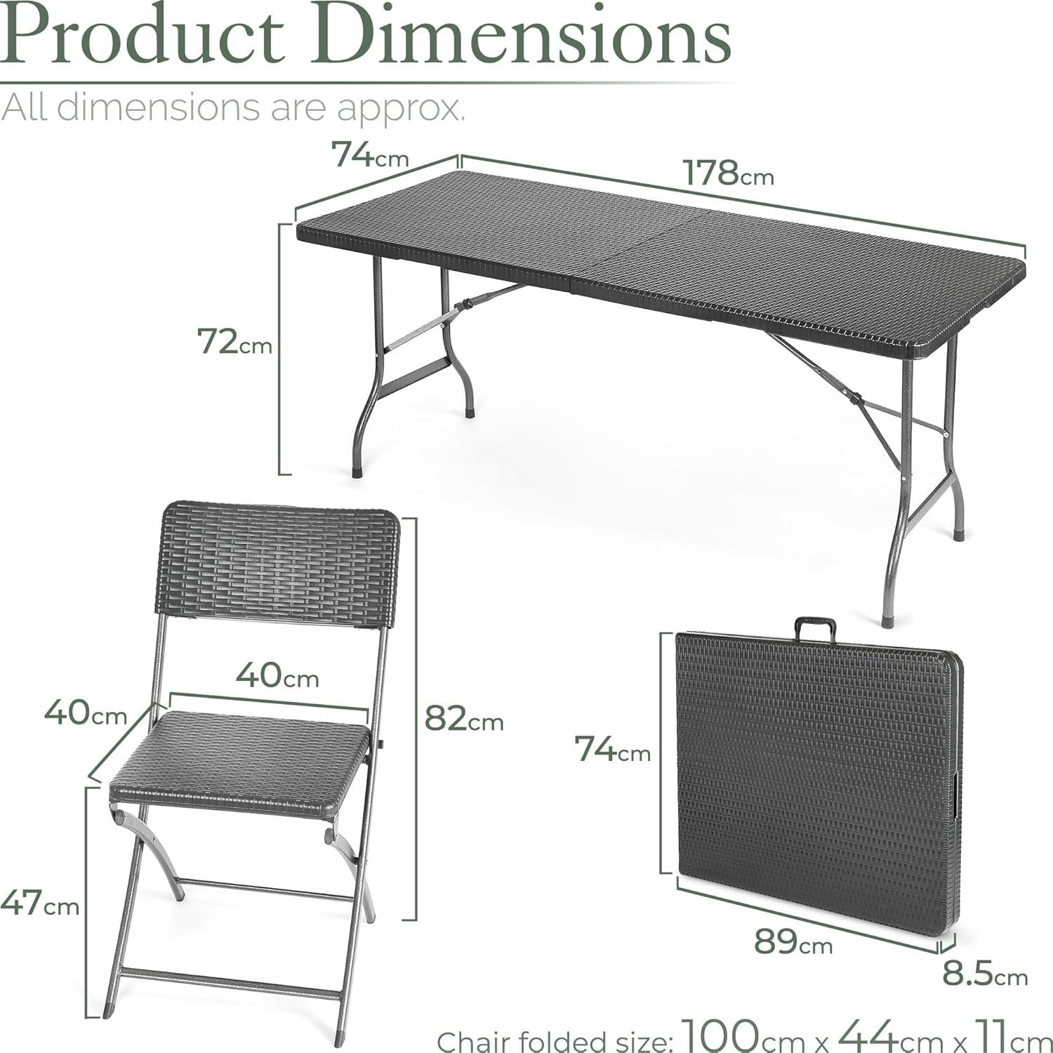 6ft Rattan Effect Folding Patio Dining Table & 4 Chairs Outdoor Garden Set
