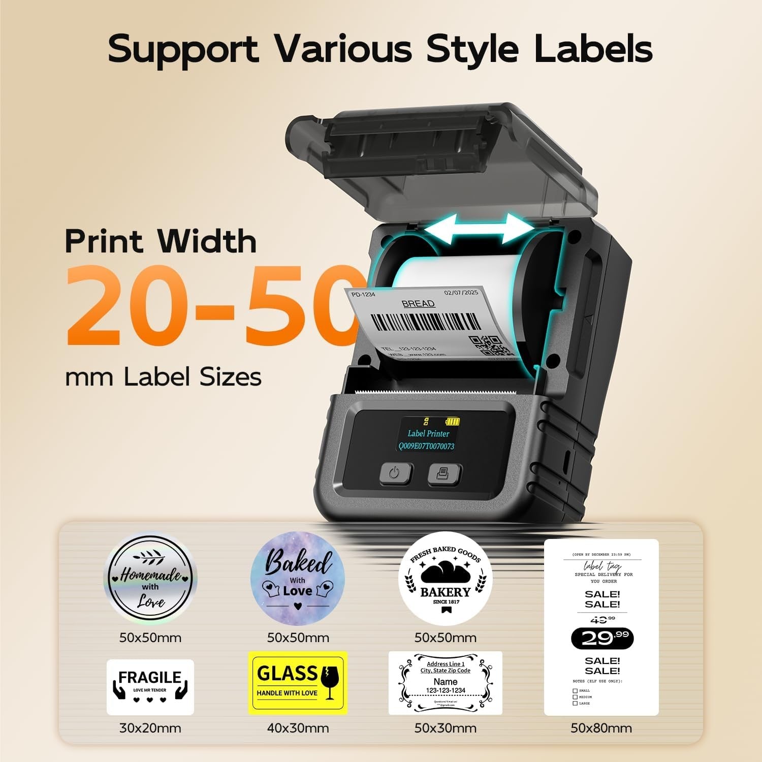 2 Inch Bluetooth Thermal Label Maker Portable Black