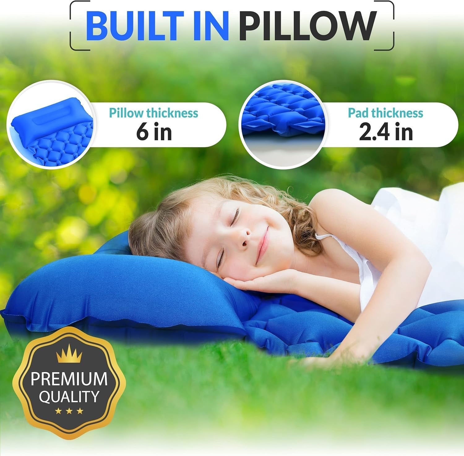 Kids Inflatable Sleeping Mat with Pillow | Portable Camping Travel Bed