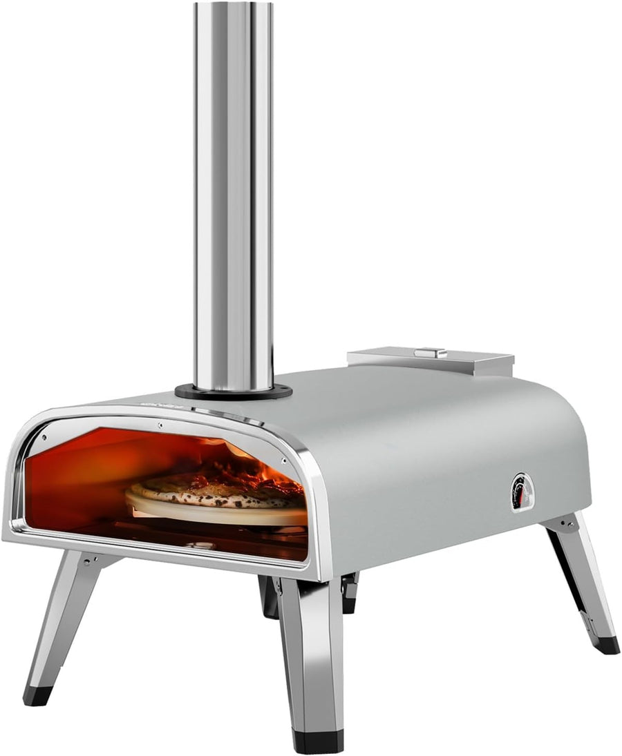 12" Outdoor Wood Pellet Pizza Oven | Rotating Stone Base & Thermometer BBQ Grill