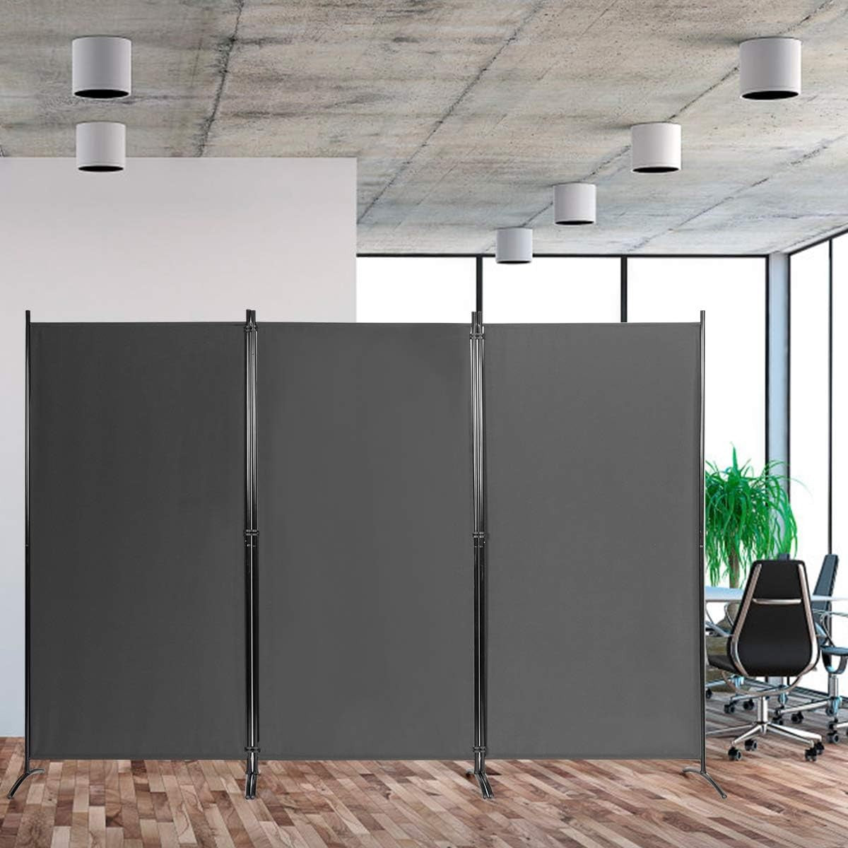 3 Panel Grey Folding Room Divider Privacy Screen Partition for Home Office