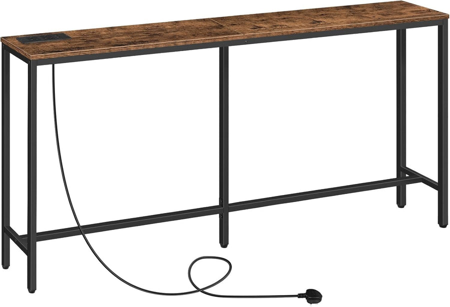 Console Table with Power Outlet USB Ports, Narrow Sofa Table 160cm