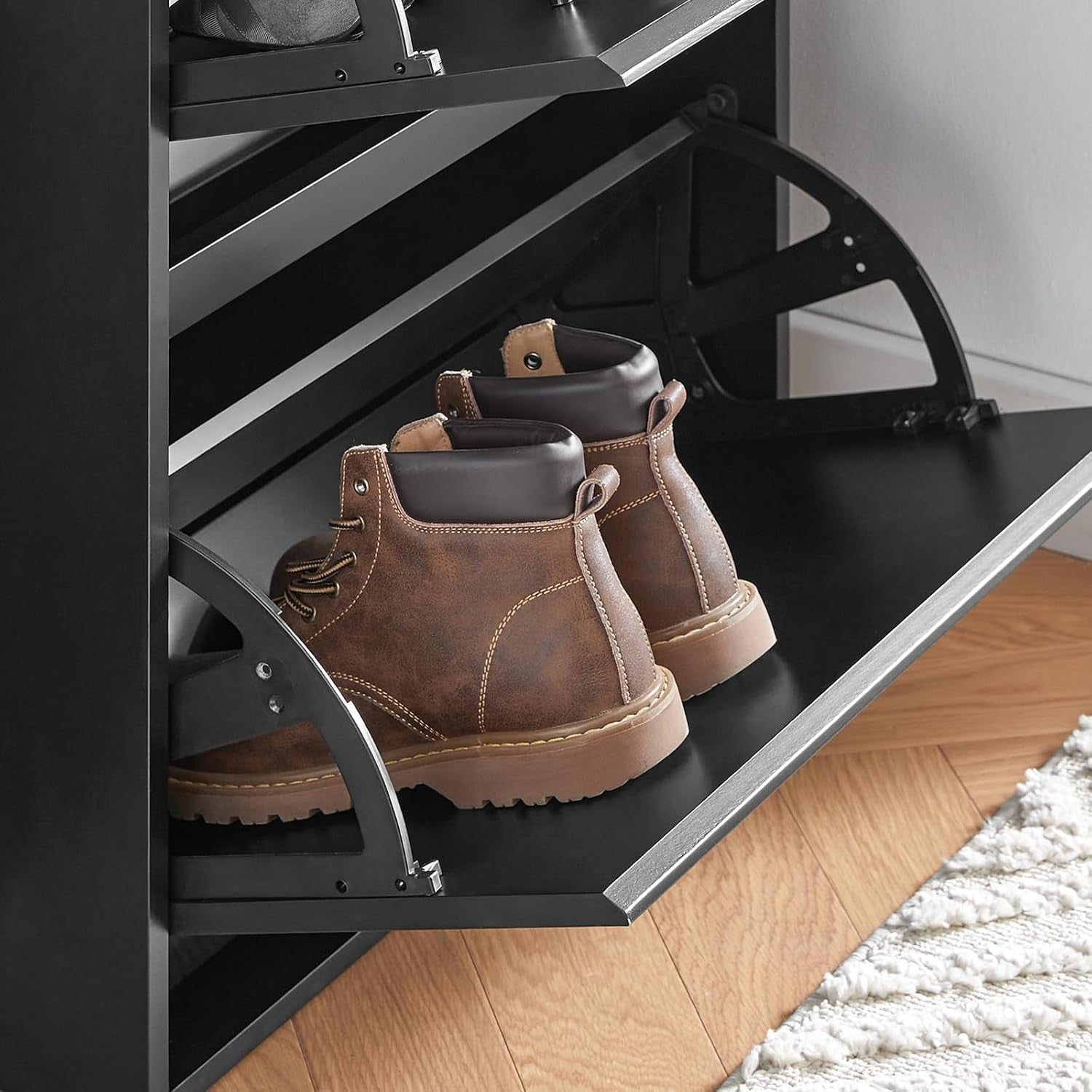 Black Slim 3 Flip-Drawer Shoe Cabinet – Modern Space-Saving Storage Unit