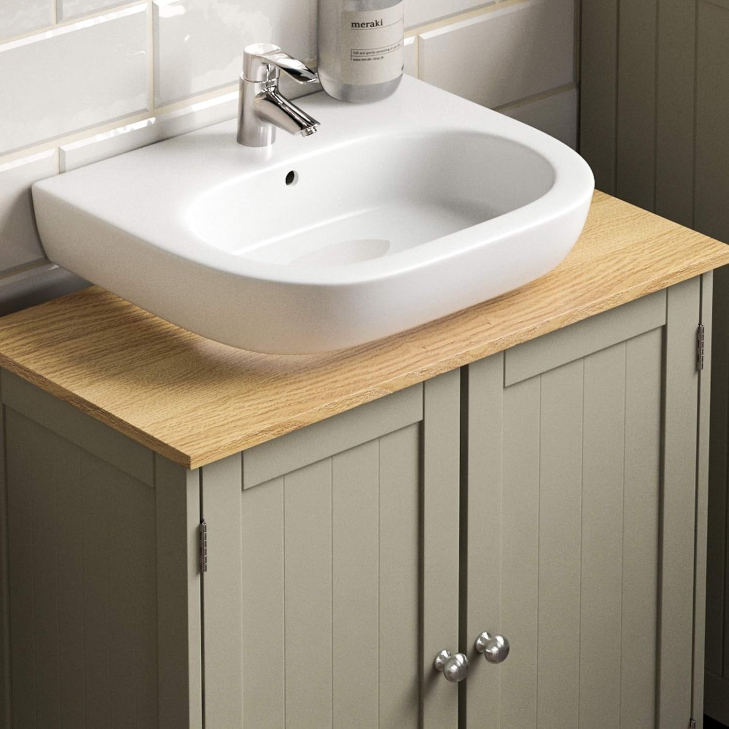 Grey Under Sink Bathroom Cabinet with Doors & Shelf Storage 60x30x60cm