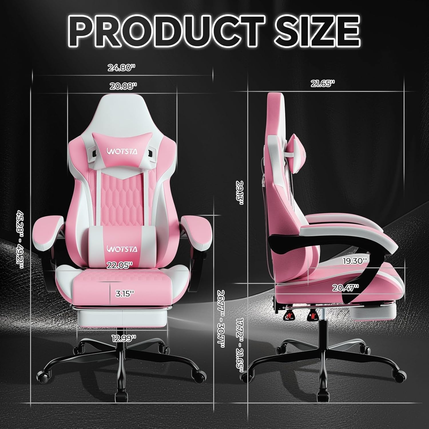 Ergonomic Gaming Chair Pink White w/ Footrest Lumbar