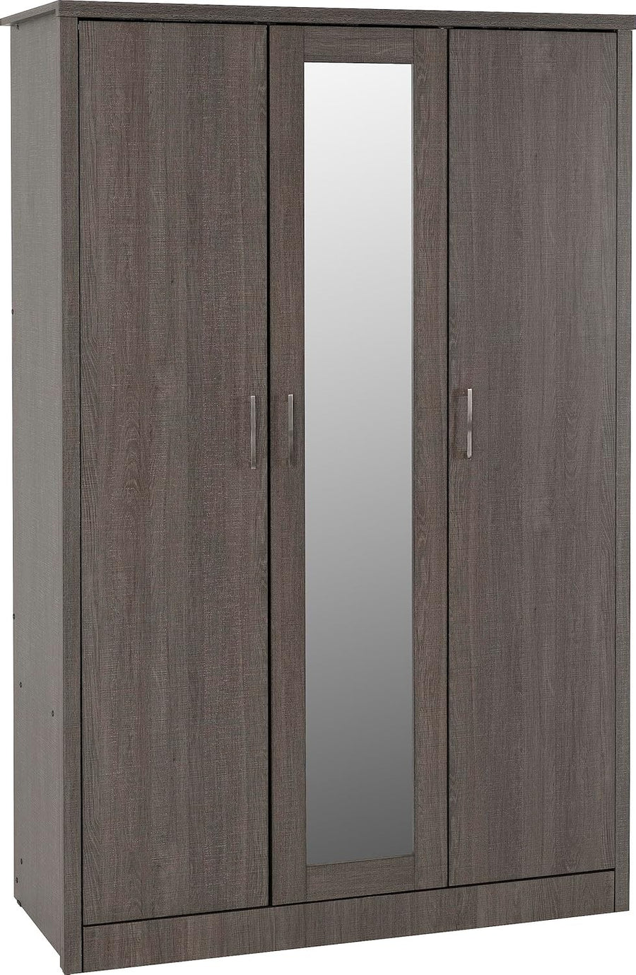 Black Wood Grain 3 Door Wardrobe with Mirror & Hinged Doors - Bedroom Storage