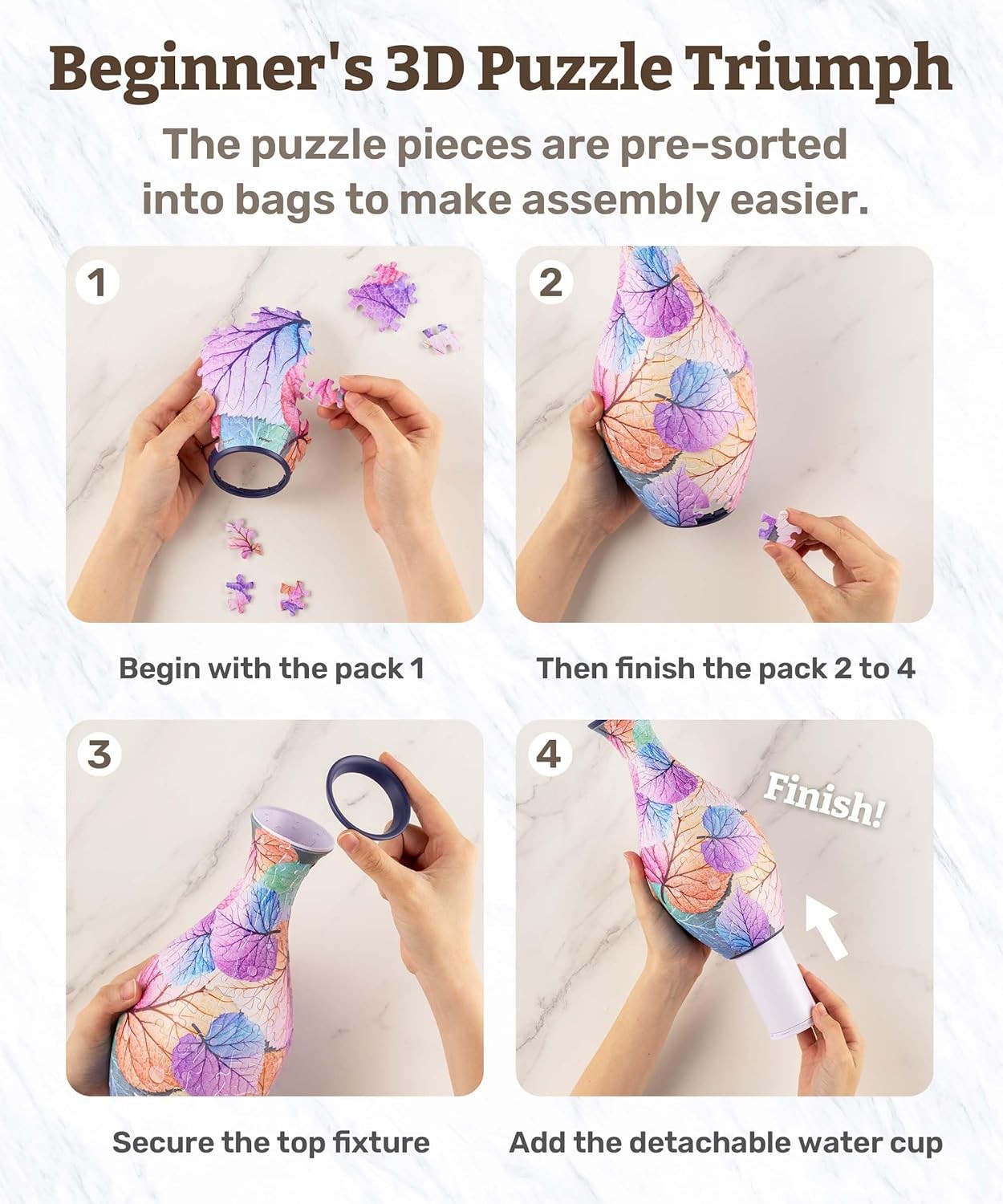 3D Puzzle Flower Vase 160 Piece Blue White Floral Decorative Home Gift