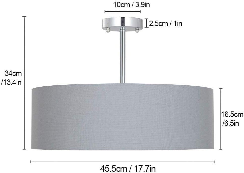 Large Grey Drum Ceiling Light Fabric Pendant 3x E27 Modern 46cm