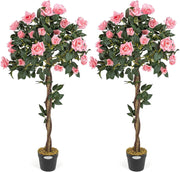 4ft Artificial Pink Rose Trees 2-Pack Twisted Trunk Potted Indoor Outdoor Decor