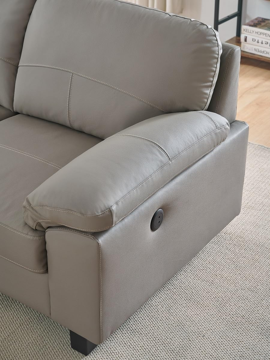 Grey Genuine Leather L-Shape Corner Sofa with USB Ports Boston 5 Seater
