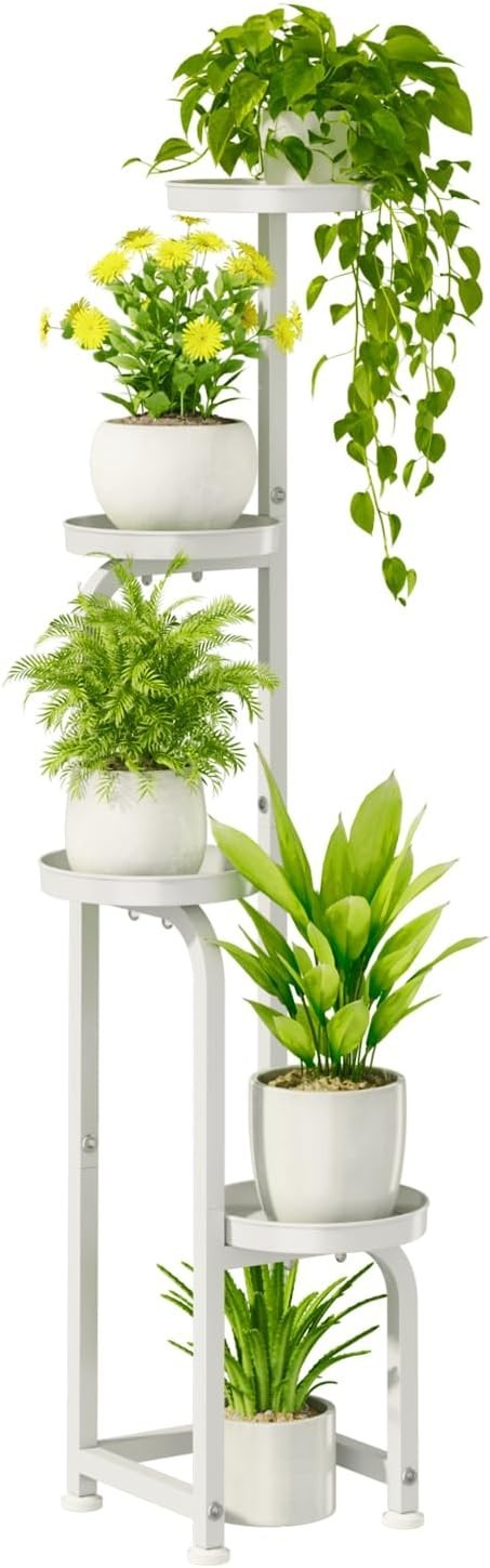 4 Tier White Metal Plant Stand Indoor Outdoor Spiral Flower Shelf