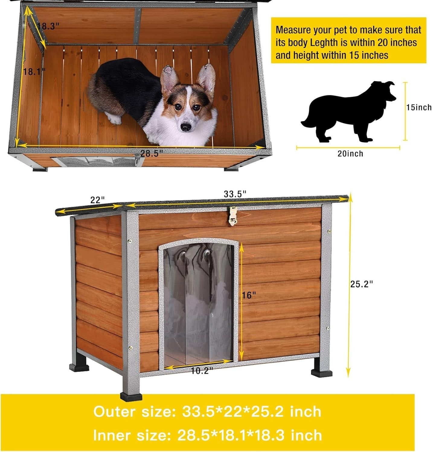 Large Waterproof Outdoor Dog House with Insulated Liner & Raised Legs