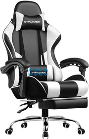 Gaming Chair White Faux Leather Recliner Footrest Massage Lumbar Support