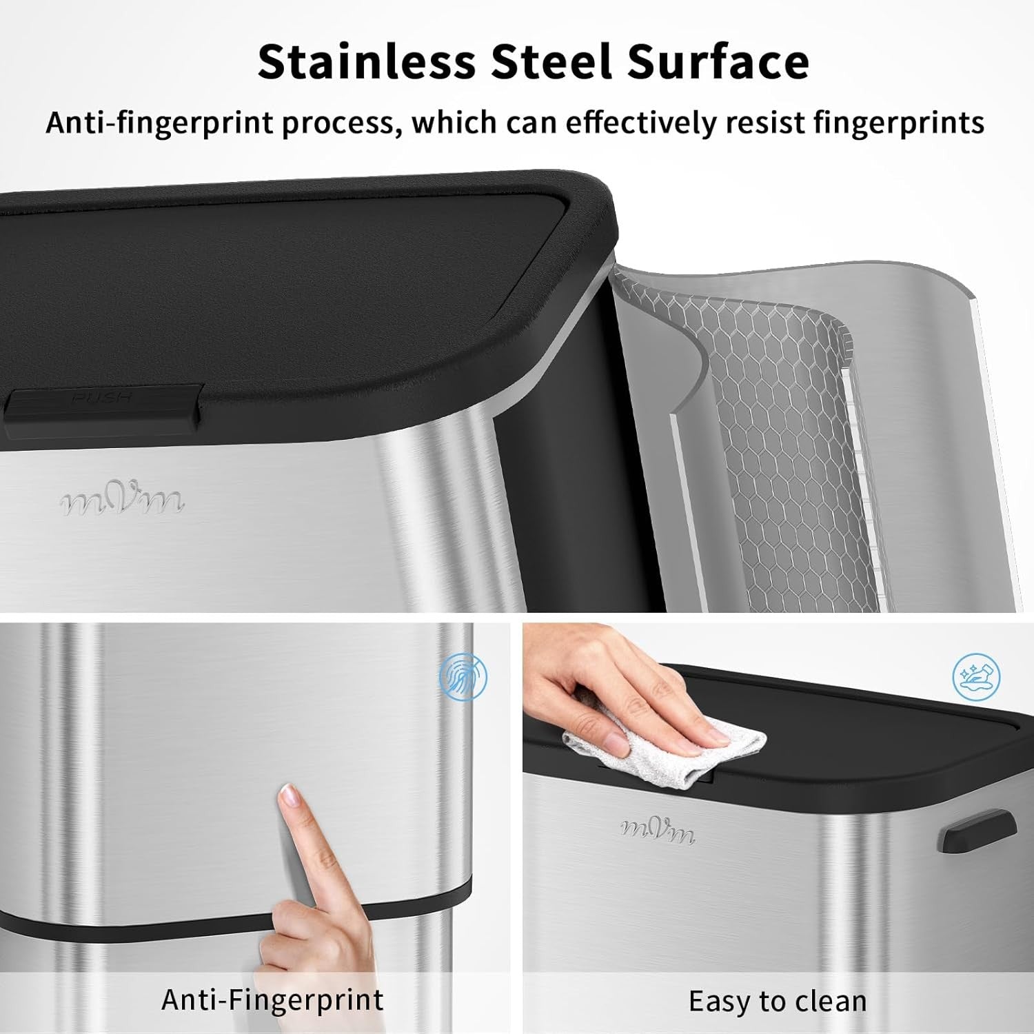 70L Kitchen Trash Bin | Stainless Steel Large Garbage Bin with Lid