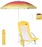 Beach Chair with UPF 50 Umbrella, Cooler Bag, Cup Holder, Folding Seat