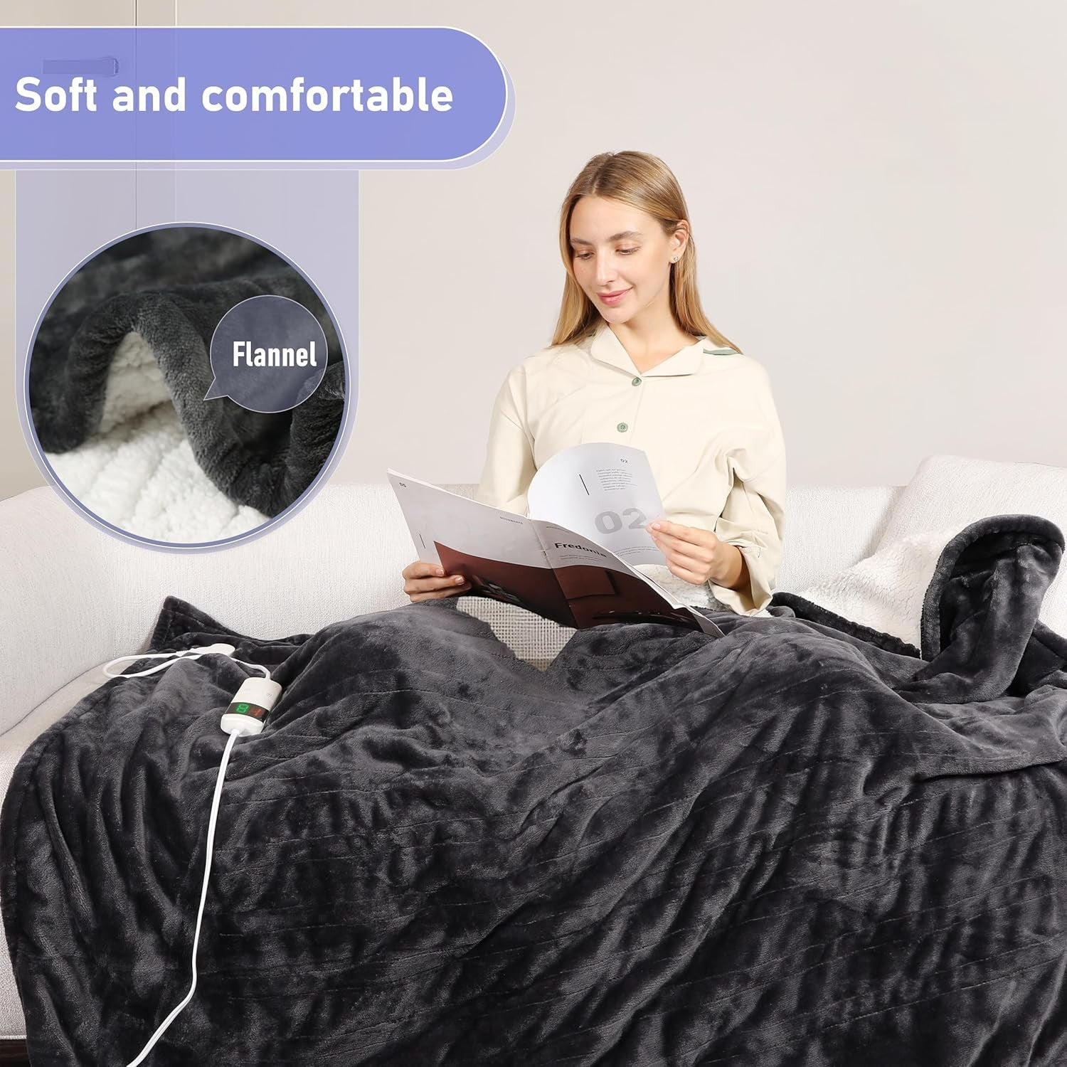 Electric Heated Throw Blanket 150x200cm Sherpa Fleece 10 Heat Auto Off
