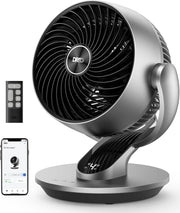 Smart Table Fan Silver Quiet 4-Speed Remote & App Control 7" Air Circulator