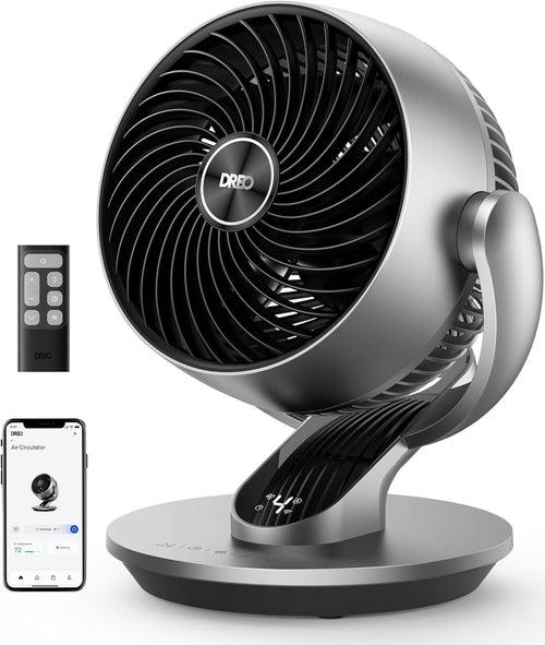 Smart Table Fan Silver Quiet 4-Speed Remote & App Control 7" Air Circulator