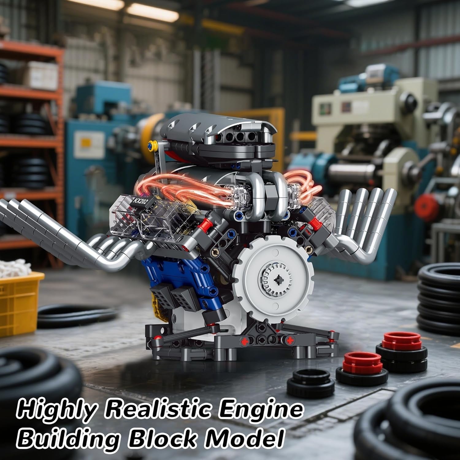 V8 Engine Model Kit 665Pcs Motorised Build Set w/ Lights & App Control