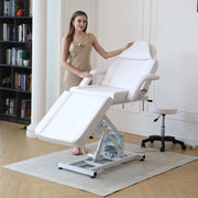 Electric 3-Section Beauty Massage Bed Adjustable Therapy Chair w/ Stool White