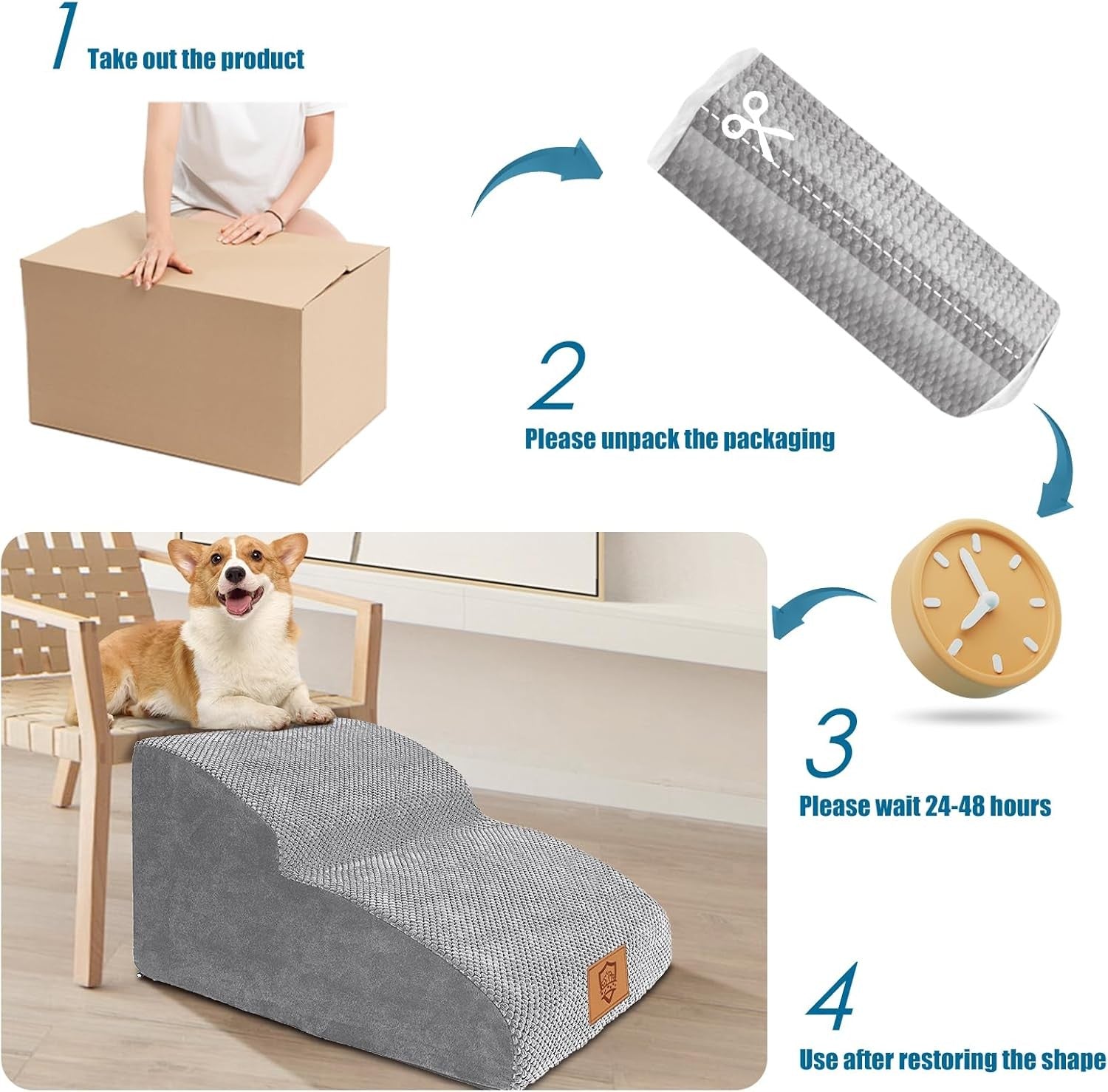 2‑Step Foam Dog Stairs & Ramp for Bed Sofa – Non‑Slip Washable Pet Steps