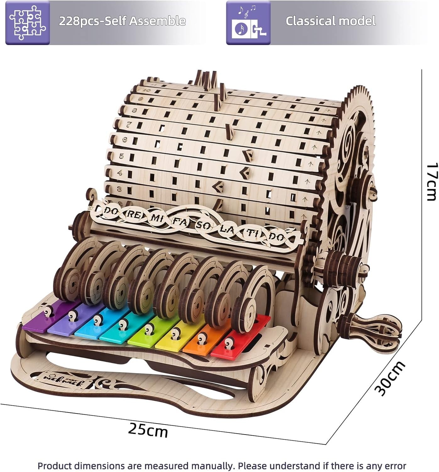 Hand Cranked 3D Wooden Piano Puzzle Model Kit, Music & DIY Craft Gift