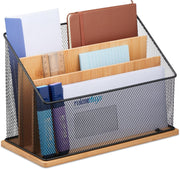 3-Tier Desk Document Organizer | Bamboo & Metal Letter Tray, Vertical Stand