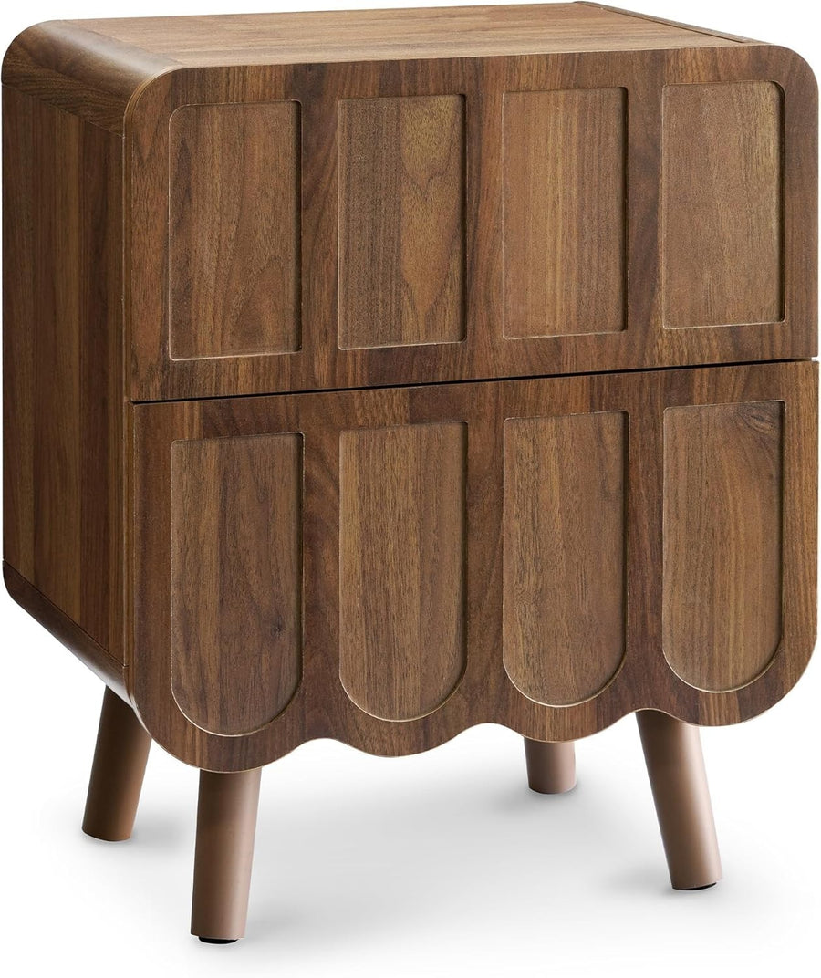 Luxury Walnut Bedside Table with 2 Drawers – Retro Wood Nightstand