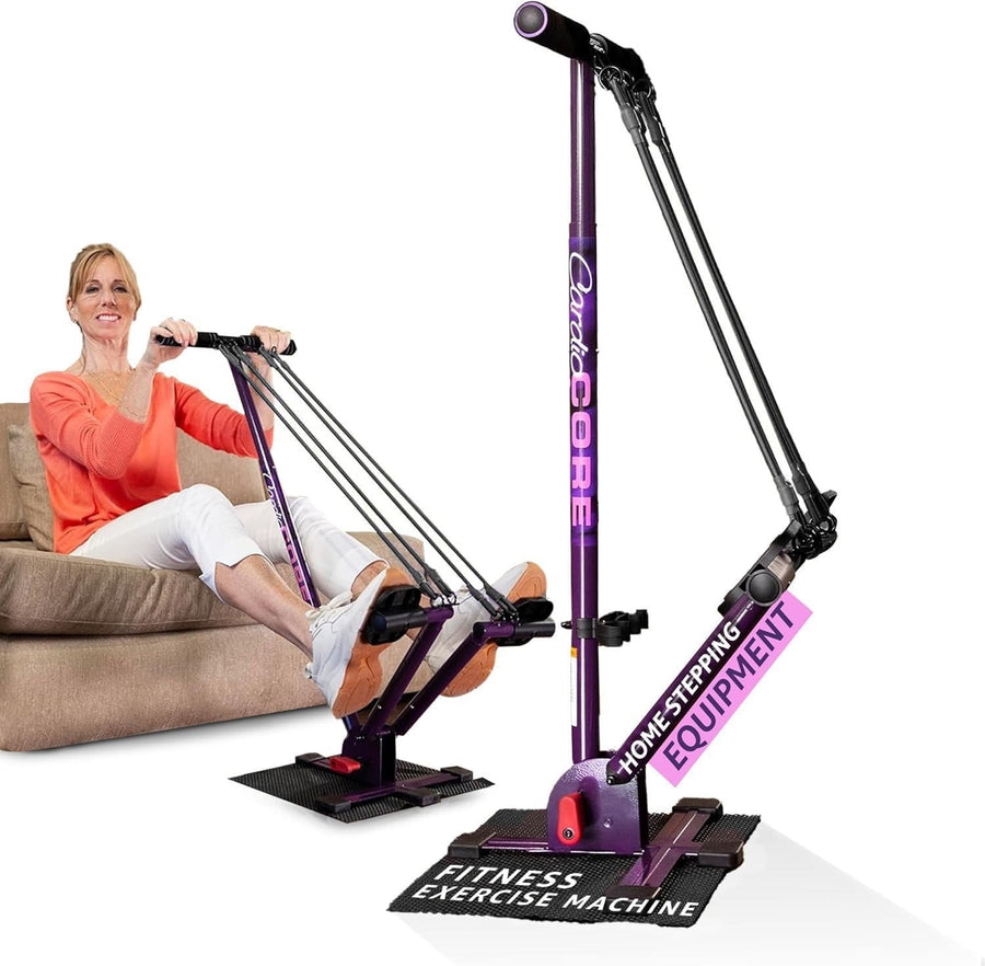 Portable Seated Rowing Stepper Zero Impact Pedal Exerciser w Bands