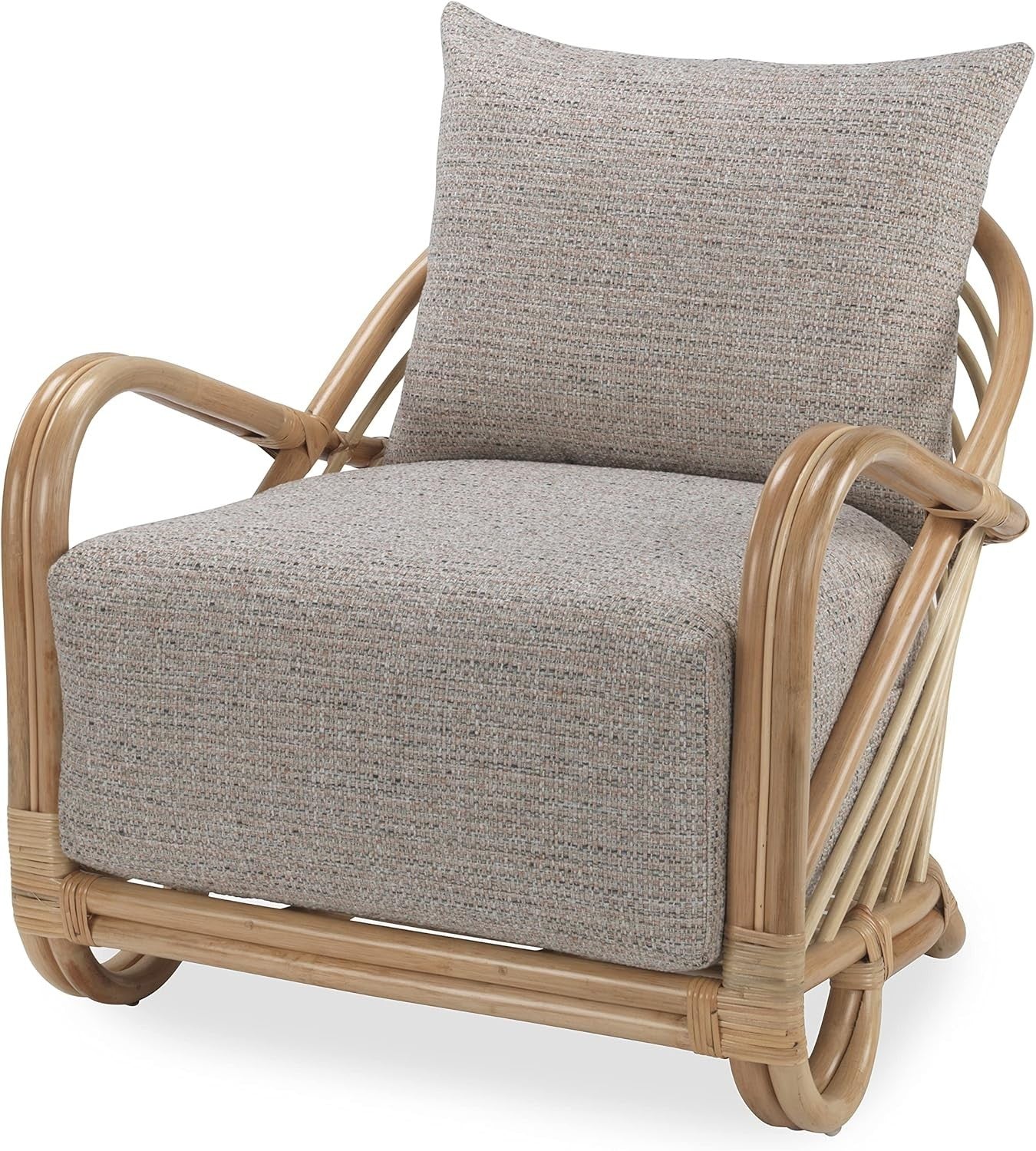 Natural Rattan Accent Armchair with Cushions Indoor Cane Lounge Chair
