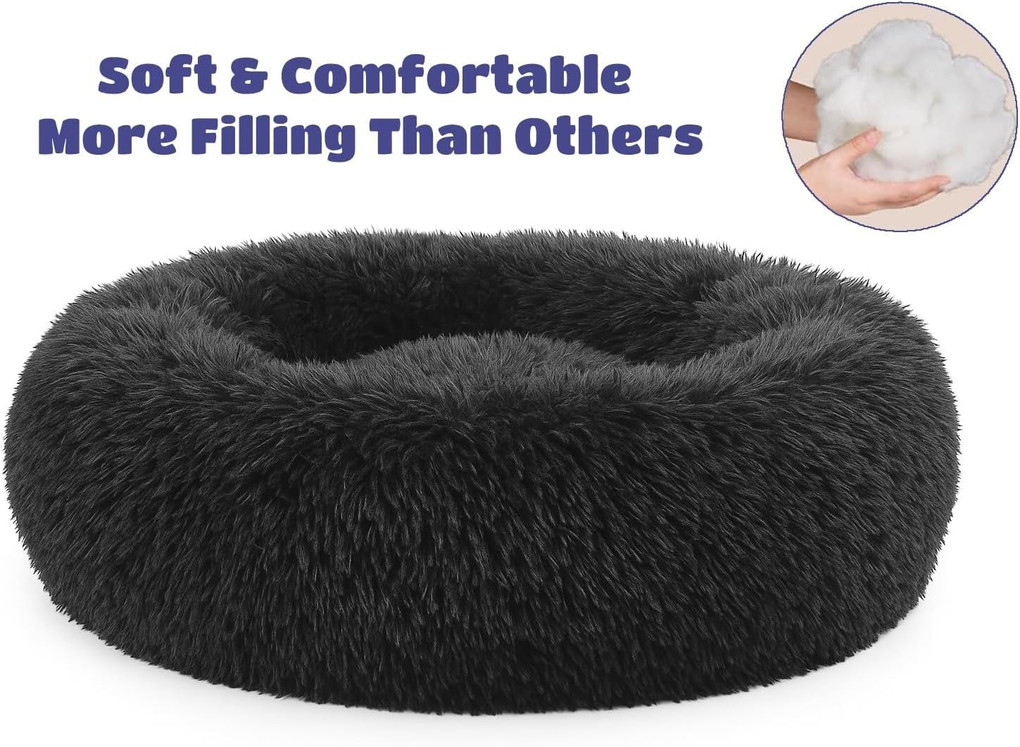 Large Calming Donut Dog Bed 80cm Washable Non Slip Black