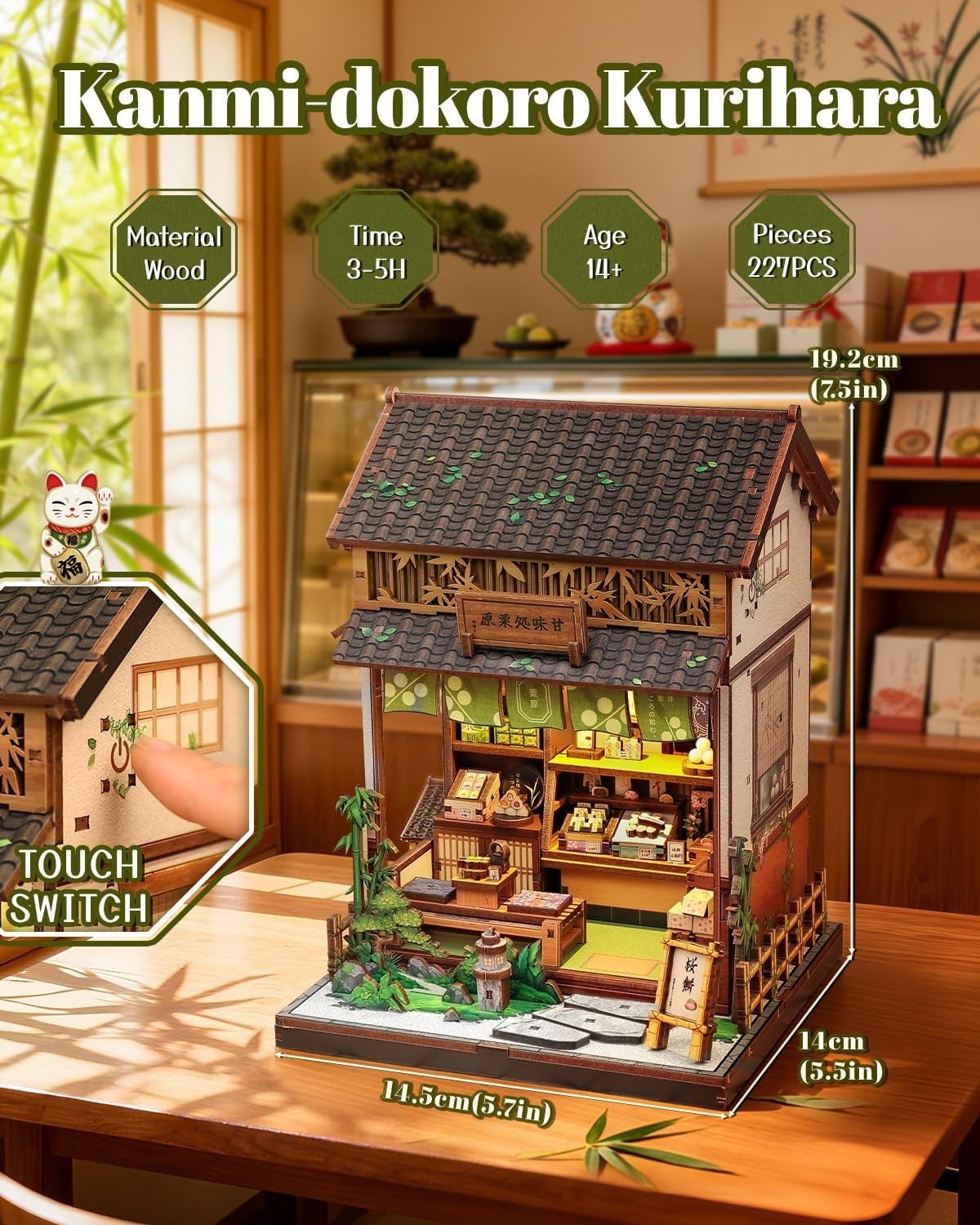 DIY Book Nook Kit Japanese Wagashi Shop LED Miniature Bookend Decor
