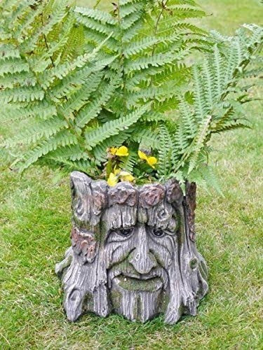 Tree Stump Garden Planter with Face – Wood Effect Yard Flower Pot Outdoor Decor