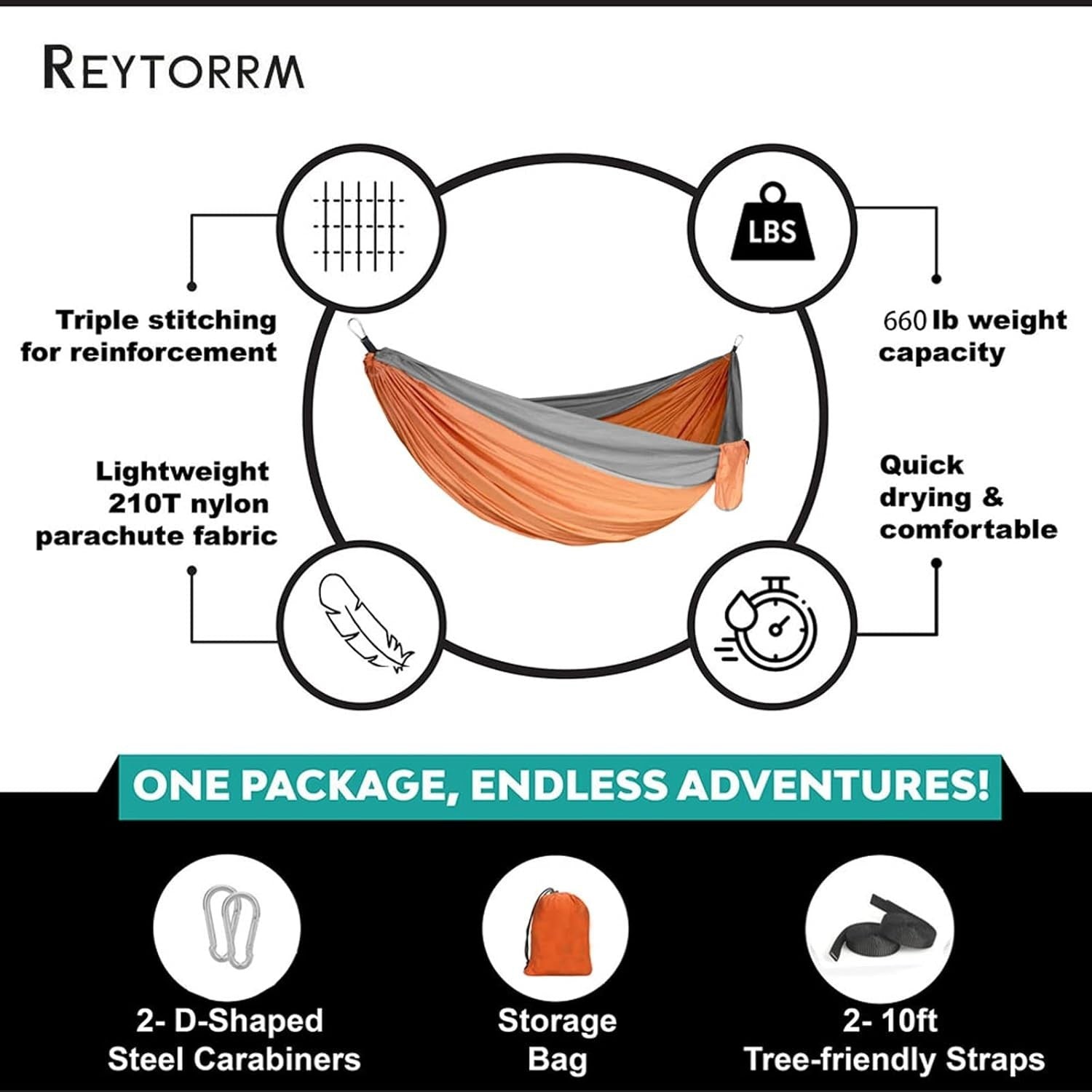 XXL 2-3 Person Camping Hammock 300kg – Heavy Duty Nylon + Tree Straps