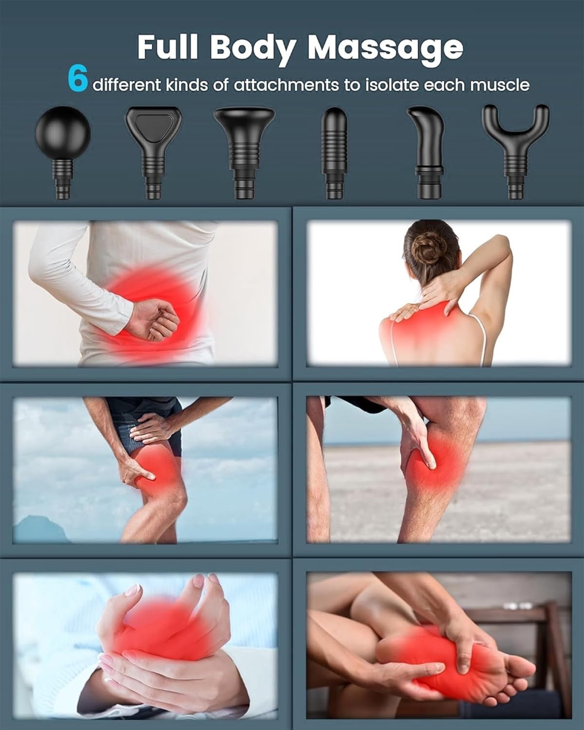 Deep Tissue Massage Gun Percussion Muscle Massager 30 Speeds 6 Heads