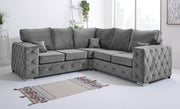 Plush Velvet Corner Sofa L-Shape 5 Seater Foam Cushions & Chrome Legs