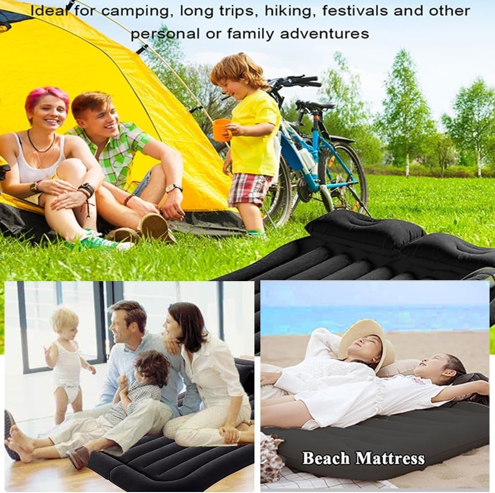 Inflatable Car Back Seat Mattress 140×89×42CM with Pump & Pillows