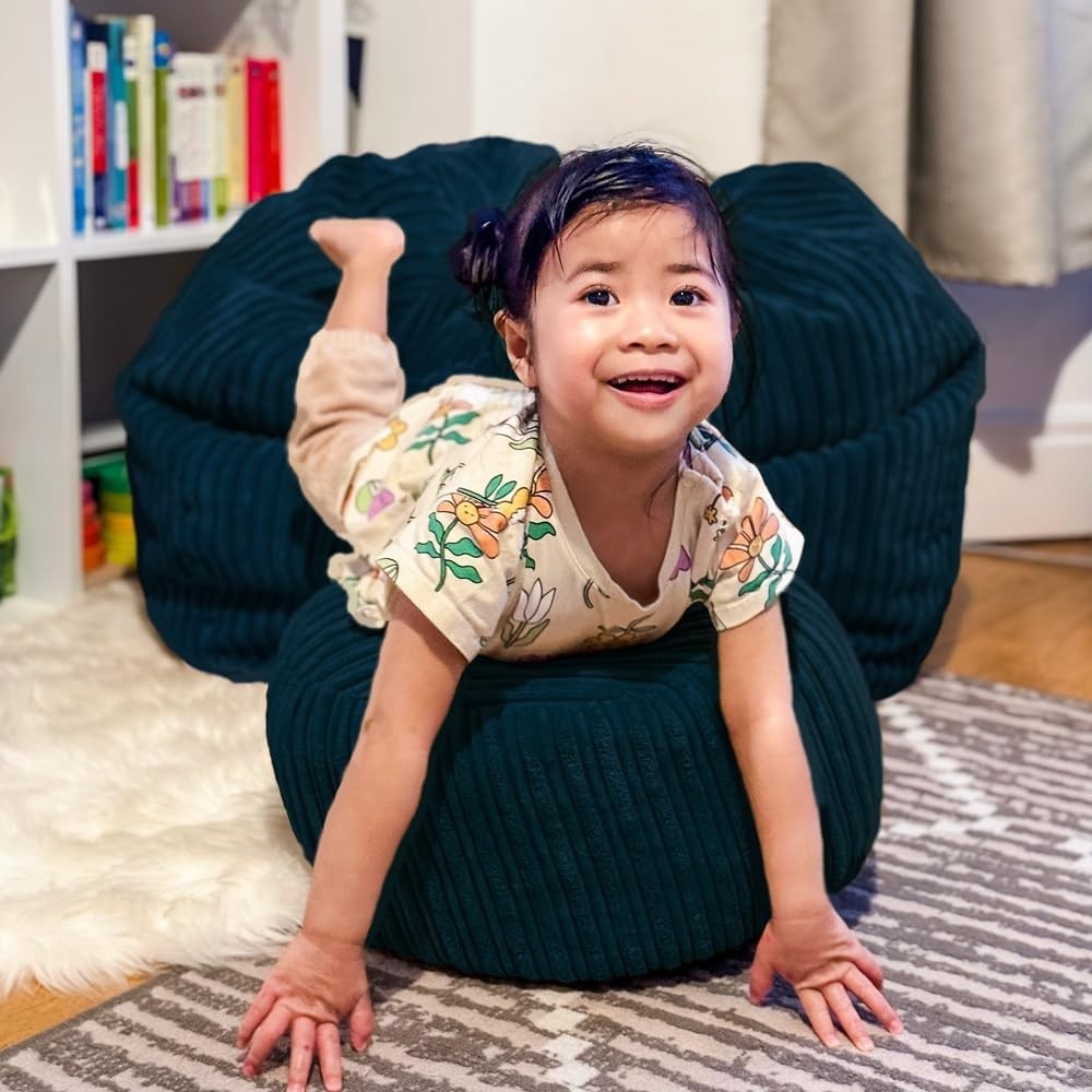 Kids Cord Bean Bag Chair - Soft Mini Slouch Seat, Navy, Washable, 60x80cm