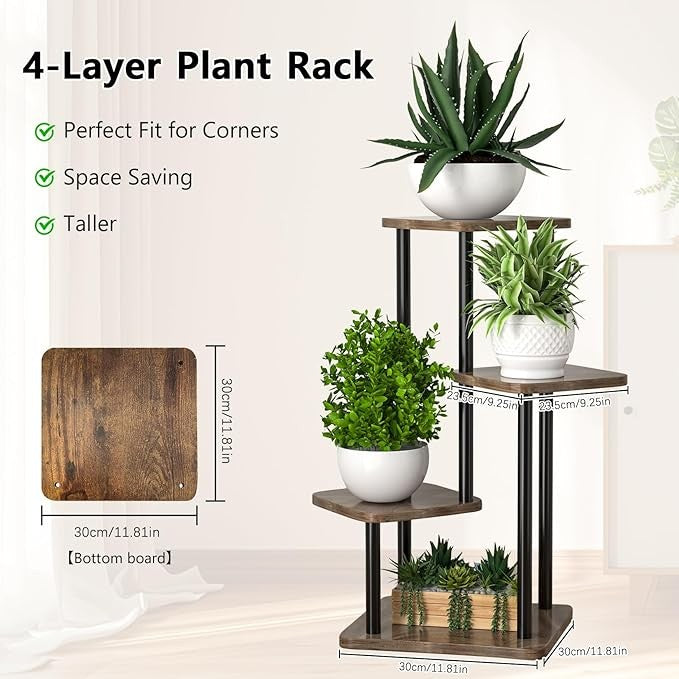 4 Tier Metal Plant Stand Indoor Tall Corner Flower Shelf for Home & Balcony