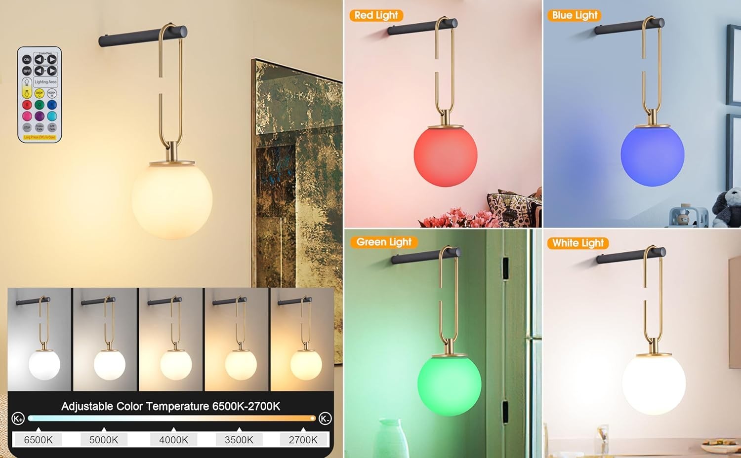 Wireless Battery Operated Wall Sconce Set with Remote Dimmable Lights