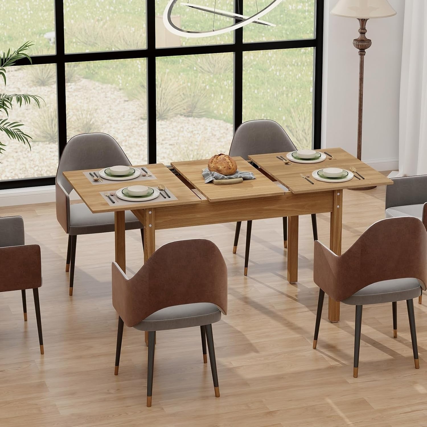 Extendable Dining Table 6-8 Seater Oak Wood Kitchen Home Solid Legs