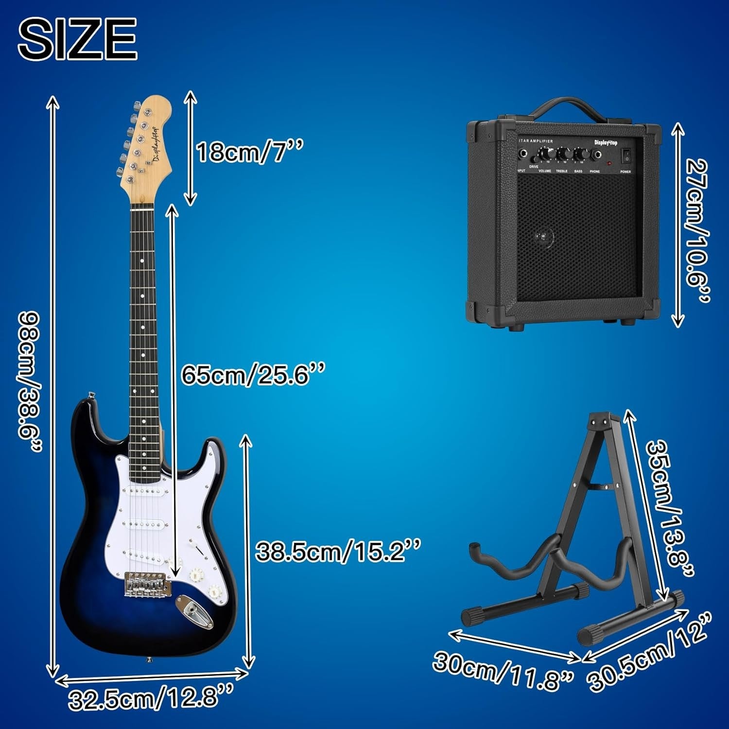 Full Size Electric Guitar Starter Kit with Amp Stand Blue White
