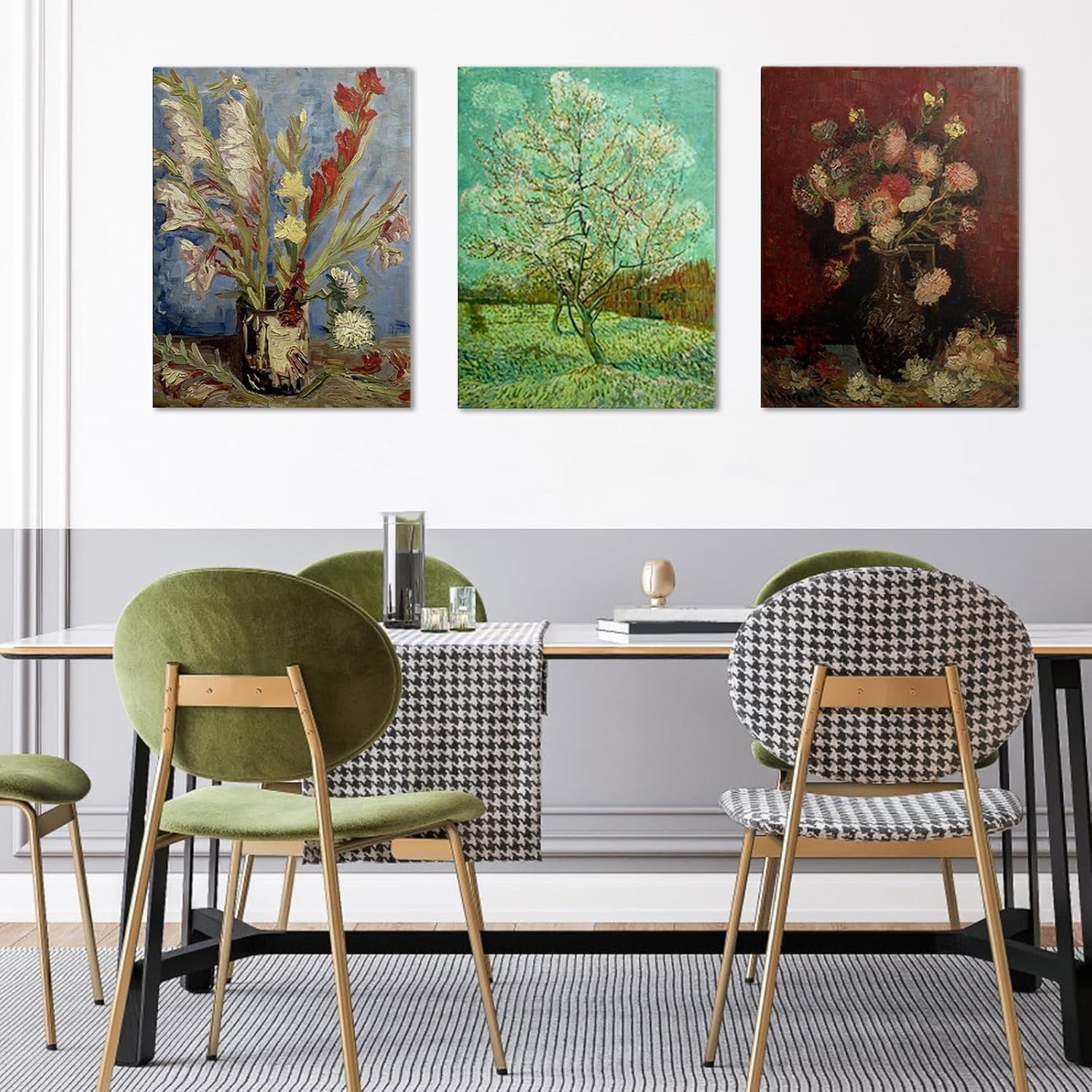 Vintage Floral Wall Art Set of 3 Framed Canvas 12x16in