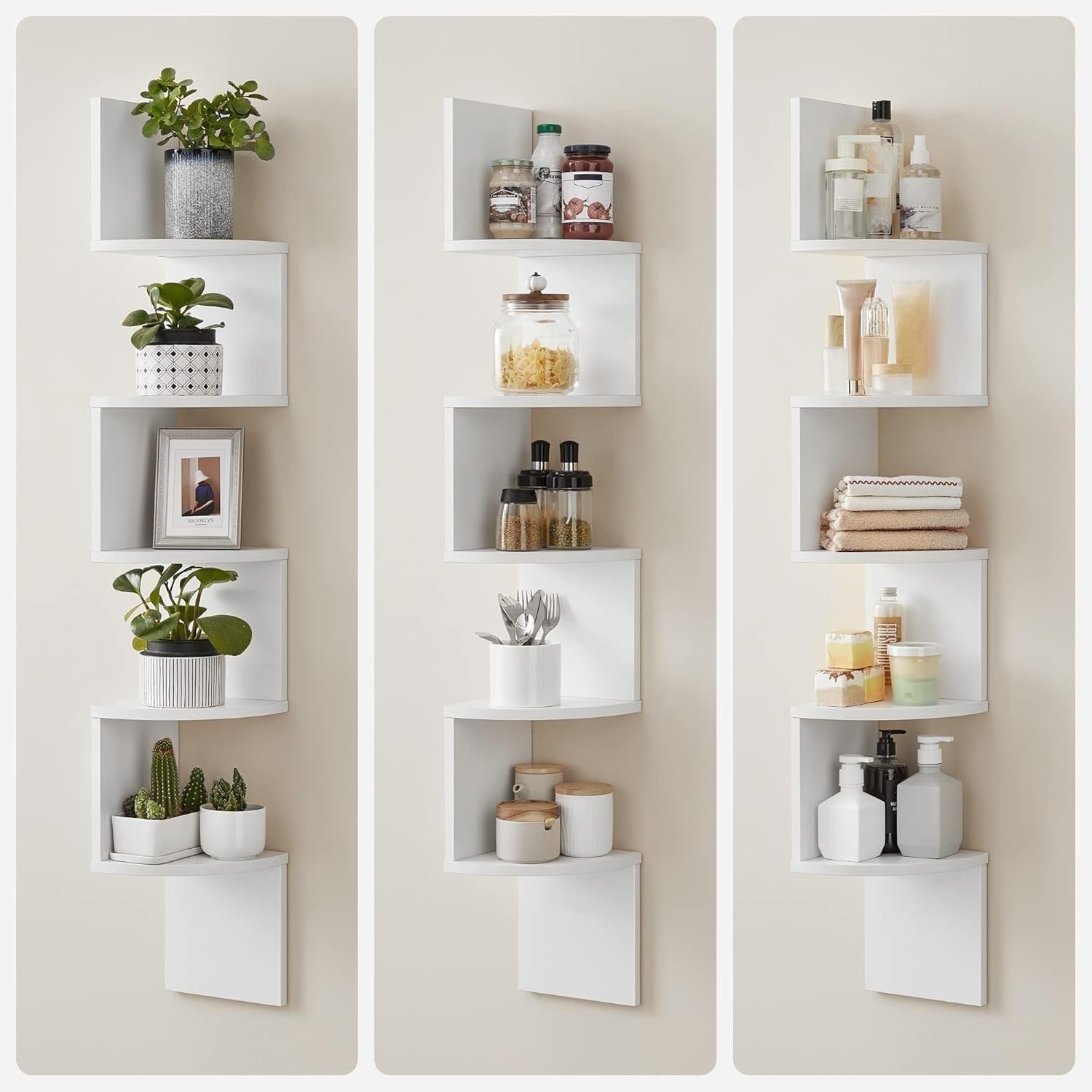 5 Tier Corner Wall Shelf White Floating Zigzag Display Unit 126cm